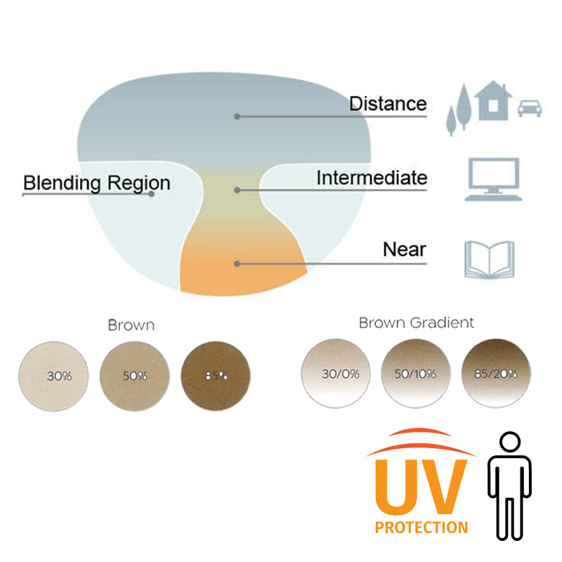 Progressive lenses with brown tint