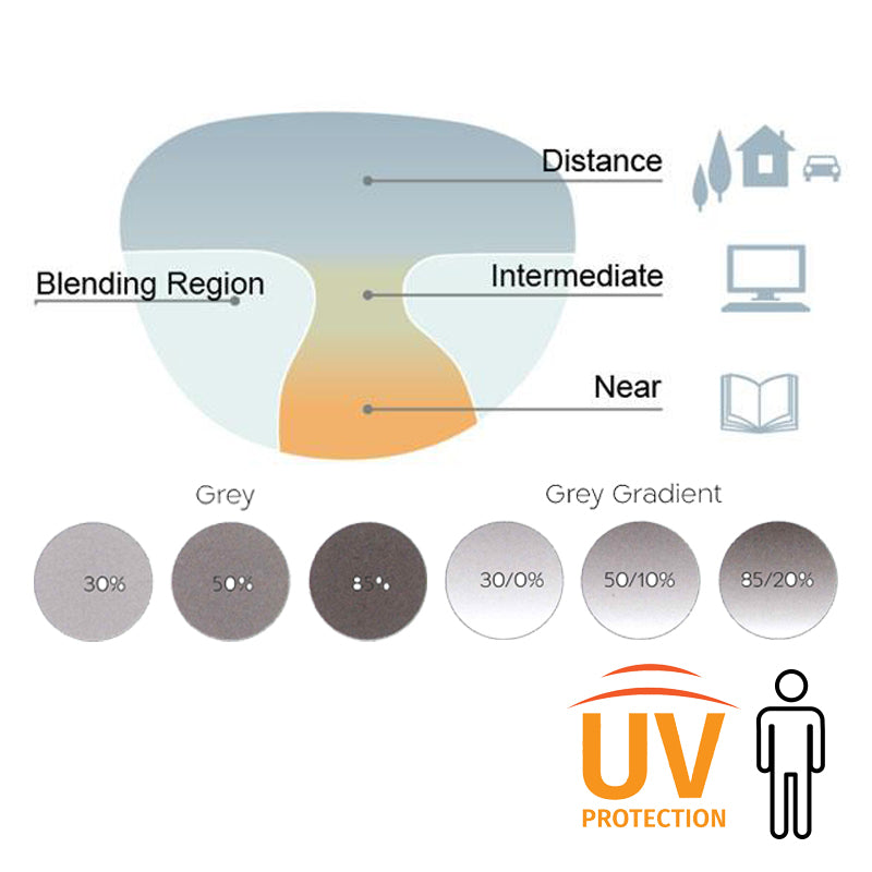 Progressive lenses with grey tint